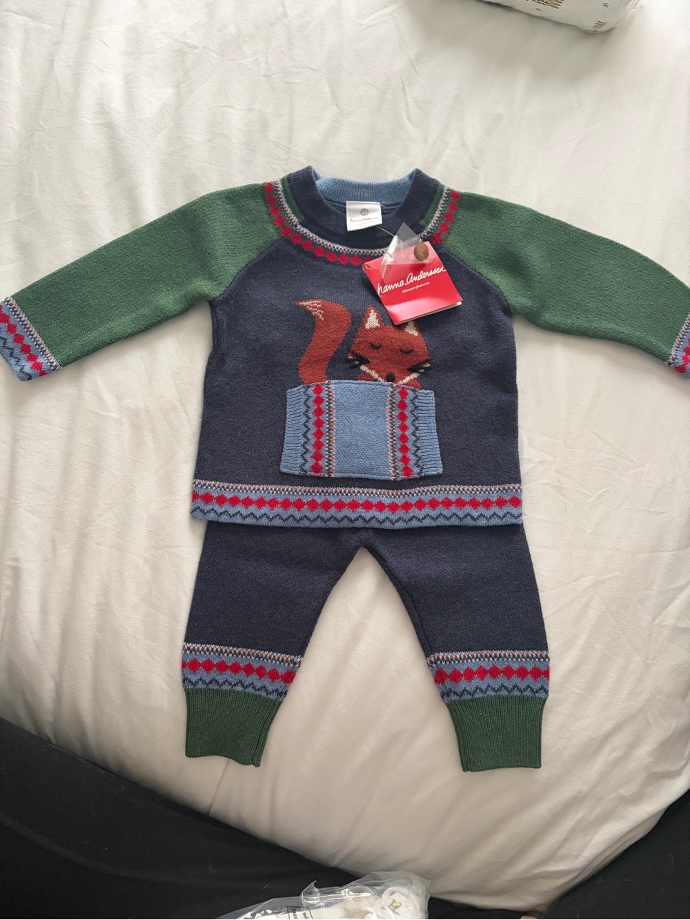 Hanna Andersson Knit Fox Pocket Set - Navy & Green